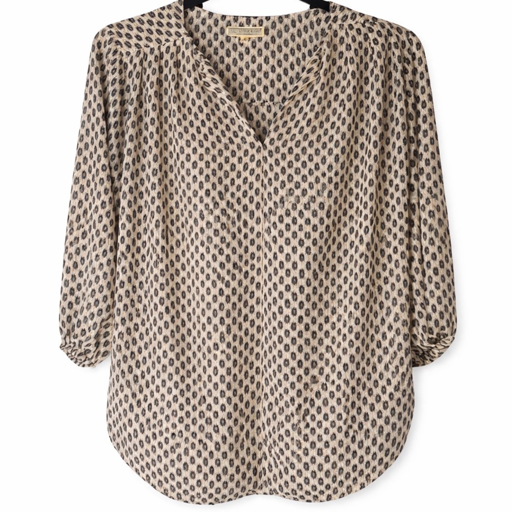 Pleione Sheer Blousy V-Neck Blouse Black Gray Print Size Small Anthropologie